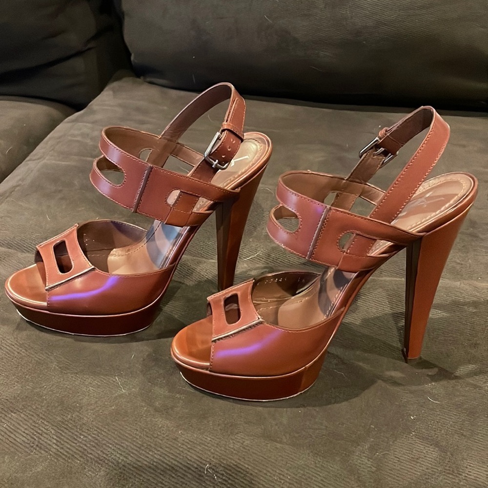 YSL Brown (or Cognac) Córdoban slingback sandals, size 38!